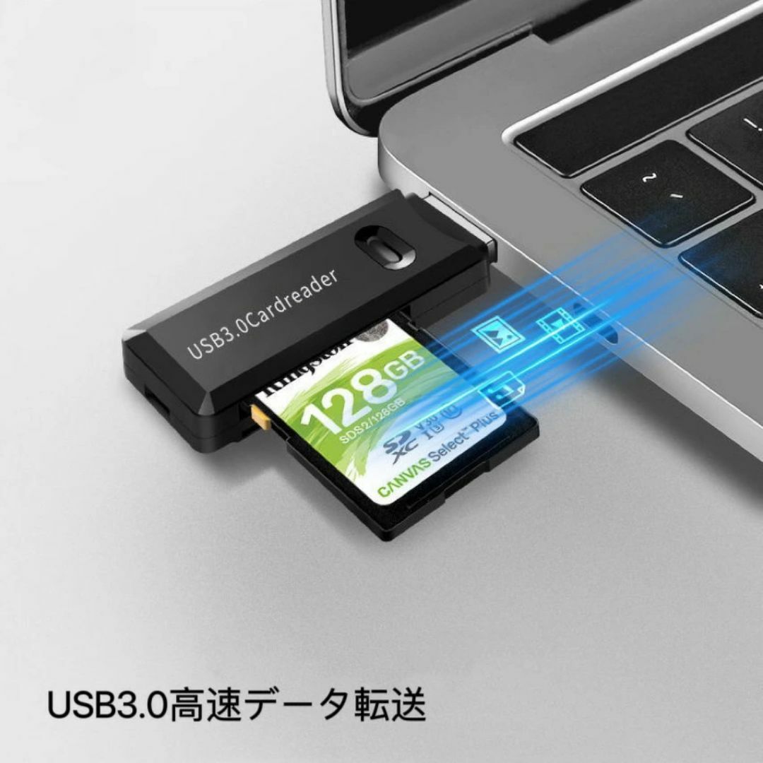 USB カードリーダー ブラック USB SDカード 変換アダプター 2in1 スマホ/家電/カメラのPC/タブレット(PC周辺機器)の商品写真
