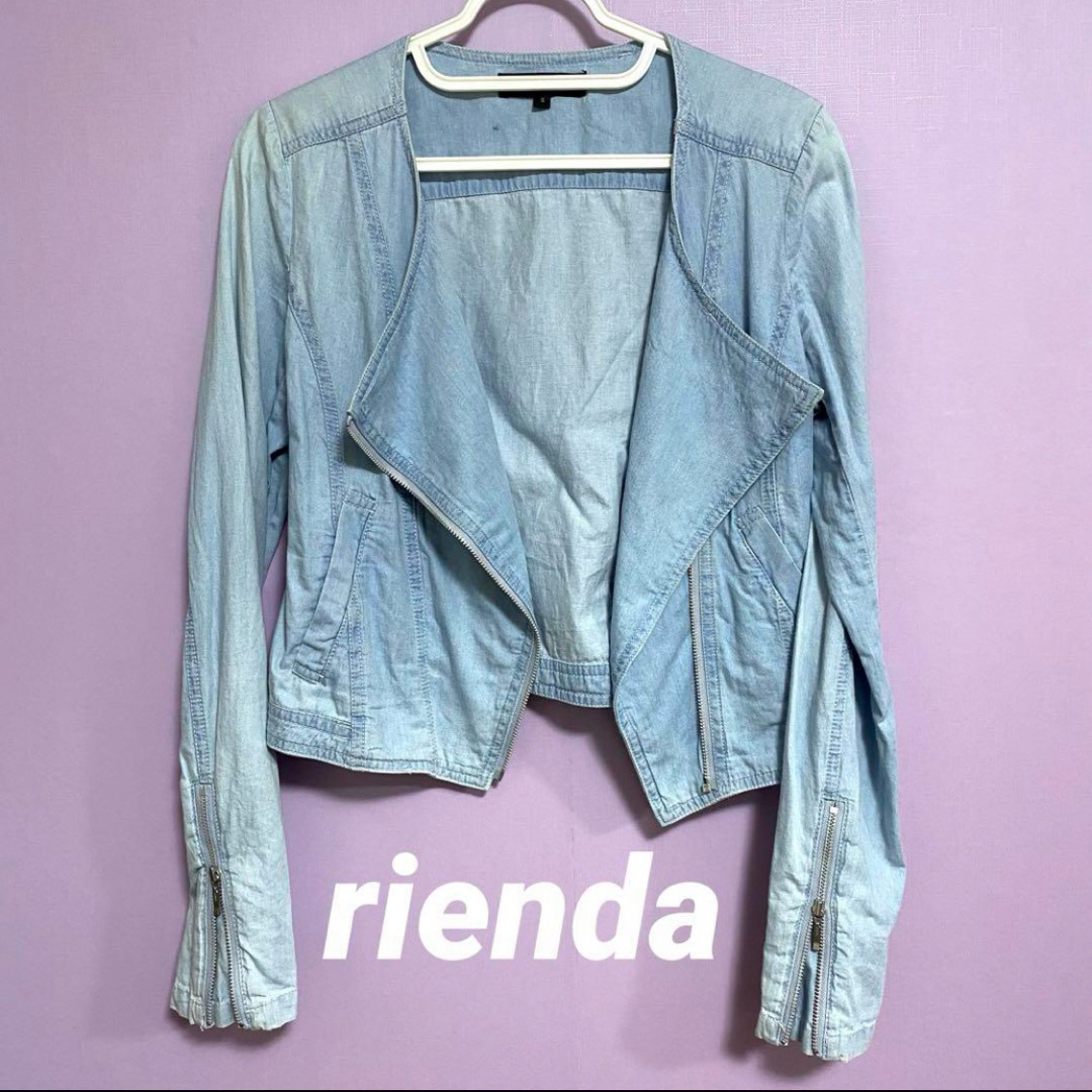 rienda(リエンダ)のrienda リエンダ ライダース シャツ 薄デニム ヴィンテージ風 細身 華奢 レディースのトップス(シャツ/ブラウス(長袖/七分))の商品写真