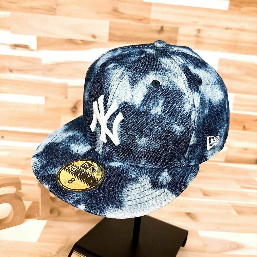 NEW ERA(ニューエラー)のレア【ニューエラ×ニューヨーク・ヤンキース】ムラ染めデニムNYロゴ キャップ 紺 メンズの帽子(キャップ)の商品写真