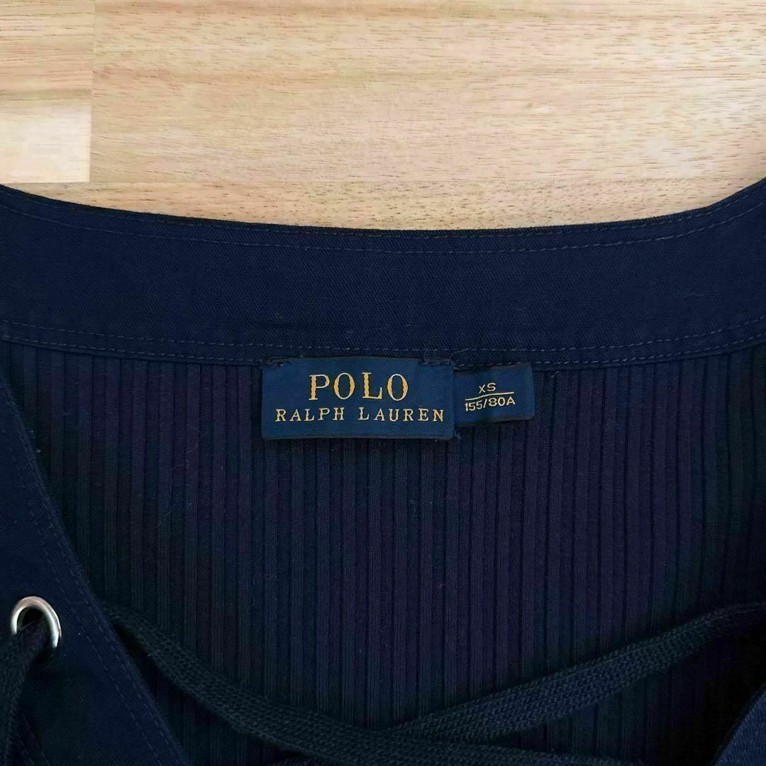 POLO RALPH LAUREN(ポロラルフローレン)の【ポロラルフローレン】ニット レースアップ ニット ワンピース XS 紺ネイビー レディースのワンピース(ひざ丈ワンピース)の商品写真