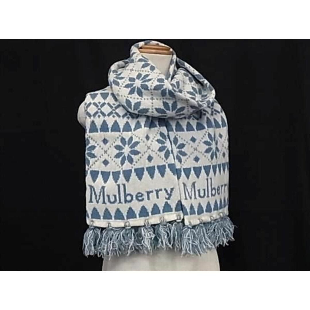 □極美品□ MULBERRY マルベリー ウール100% 総柄 フリンジ □極美品□ MULBERRY マルベリー ウール100% 総柄 フリンジ