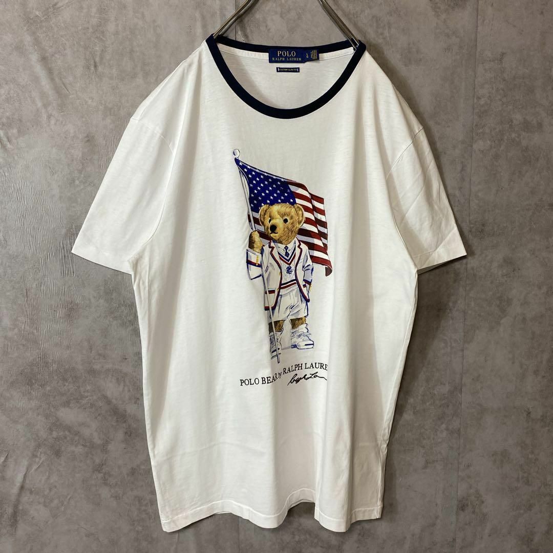 POLO RALPH LAUREN(ポロラルフローレン)の【リンガーTシャツ、アメリカ国旗】ラルフローレン古着ポロベアTシャツ熊ゆるかわ メンズのトップス(Tシャツ/カットソー(半袖/袖なし))の商品写真