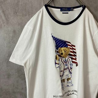 POLO RALPH LAUREN - 【リンガーTシャツ、アメリカ国旗】ラルフローレン古着ポロベアTシャツ熊ゆるかわ