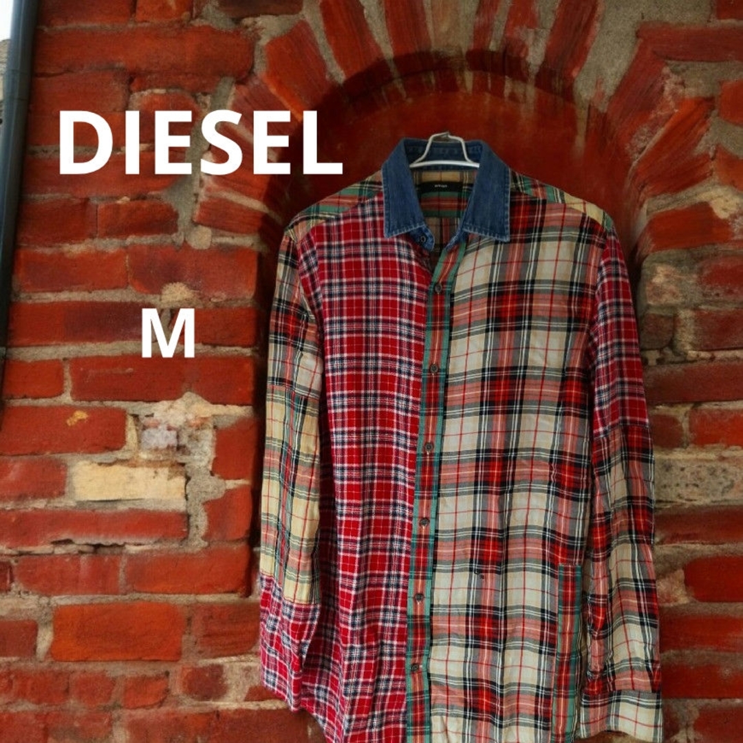 DIESEL(ディーゼル)のDIESEL　ディーゼル 　クレイジーチェック　デニム切替ロングスリーブシャツ メンズのトップス(シャツ)の商品写真