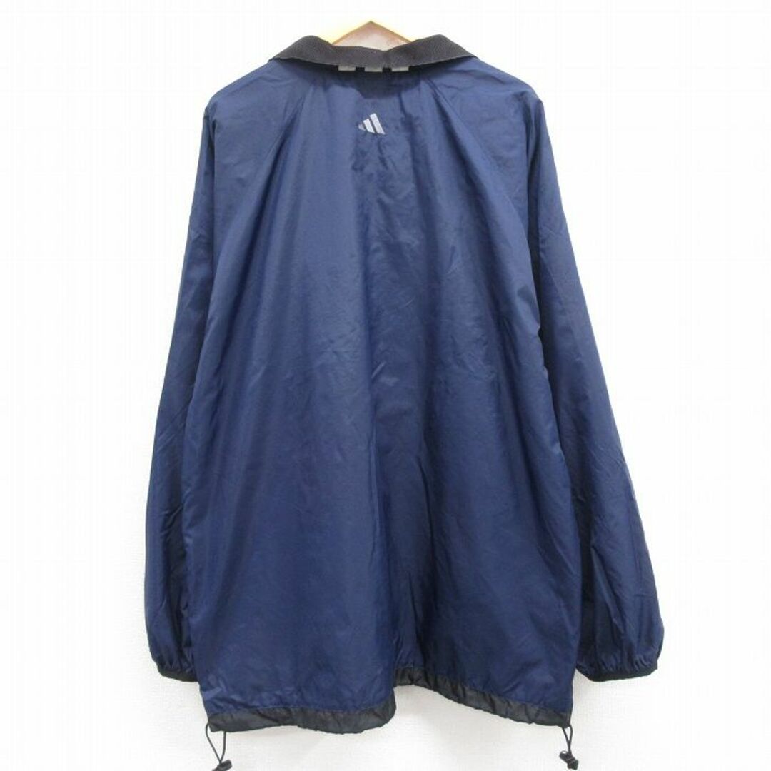 adidas(アディダス)のXL★古着 アディダス adidas 長袖 ナイロン ジャケット メンズ 90年代 90s ワンポイントロゴ 大きいサイズ ロング丈 ラグラン 紺 ネイビー 3本ライン 内側メッシュ 24may10 中古 アウター ウインドブレーカー メンズのジャケット/アウター(ダッフルコート)の商品写真