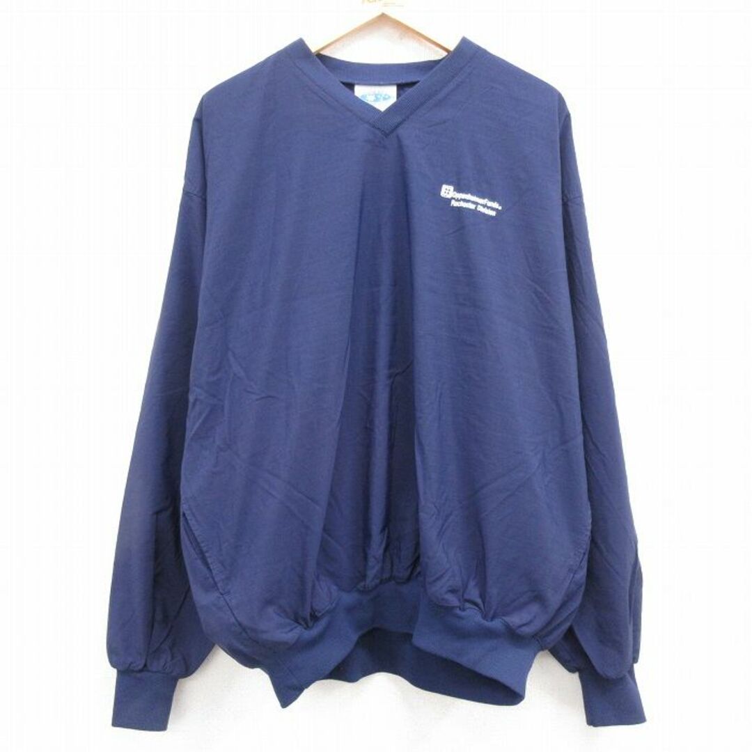 XL★古着 長袖 ナイロン ジャケット メンズ 90年代 90s ロチェスター 大きいサイズ Vネック USA製 紺 ネイビー 24may10 中古 アウター ウインドブレーカー メンズのジャケット/アウター(ダッフルコート)の商品写真