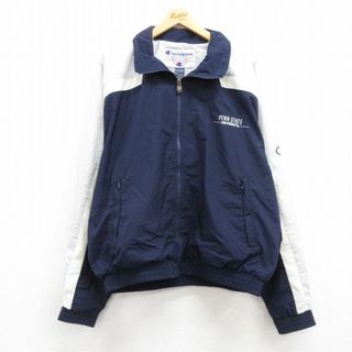 チャンピオン(Champion)のXL★古着 チャンピオン Champion 長袖 ナイロン ジャケット メンズ 00年代 00s ペンシルベニア 大学 ラグラン マルチカラー 紺 ネイビー 内側メッシュ 24may10 中古 アウター ウインドブレーカー(ダッフルコート)