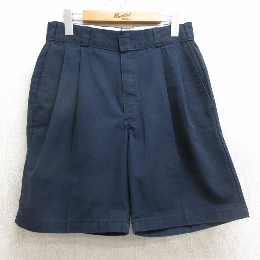 Dickies(ディッキーズ)のW31★古着 ディッキーズ Dickies ショート ワーク パンツ ショーツ メンズ 90年代 90s USA製 紺 ネイビー 【spe】 24may10 中古 ボトムス 短パン ショーパン メンズのパンツ(ワークパンツ/カーゴパンツ)の商品写真