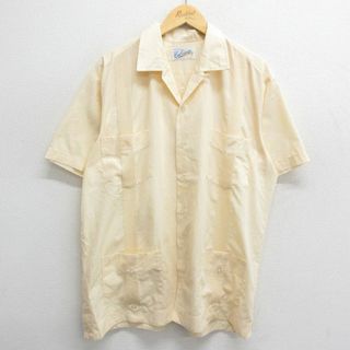 XL★古着 半袖 キューバ シャツ メンズ 90年代 90s 開襟 オープンカラー 薄黄 イエロー 24may10 中古 トップス(シャツ)