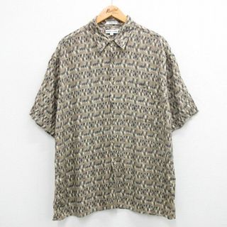 ピエールカルダン(pierre cardin)のXL★古着 ピエールカルダン pierre cardin 半袖 ブランド シャツ メンズ 90年代 90s 総柄 レーヨン 茶系他 ブラウン 24may10 中古 トップス(シャツ)