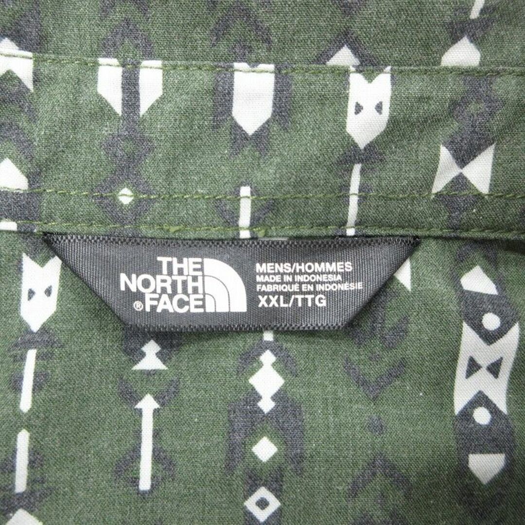 North Face(ノースフェイス)のXL★古着 ノースフェイス THE NORTH FACE 半袖 シャツ メンズ ネイティブ柄 ラグ柄 大きいサイズ ロング丈 緑他 グリーン 【spe】 24may10 中古 トップス メンズのトップス(シャツ)の商品写真