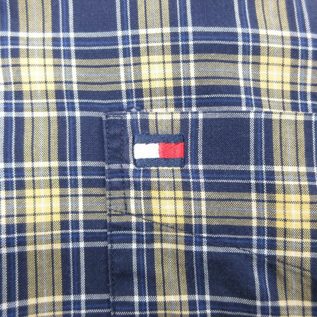 TOMMY HILFIGER(トミーヒルフィガー)のXL★古着 トミーヒルフィガー TOMMY HILFIGER 半袖 ブランド シャツ メンズ 90年代 90s ワンポイントロゴ コットン 紺他 ネイビー チェック 24may10 中古 トップス メンズのトップス(シャツ)の商品写真