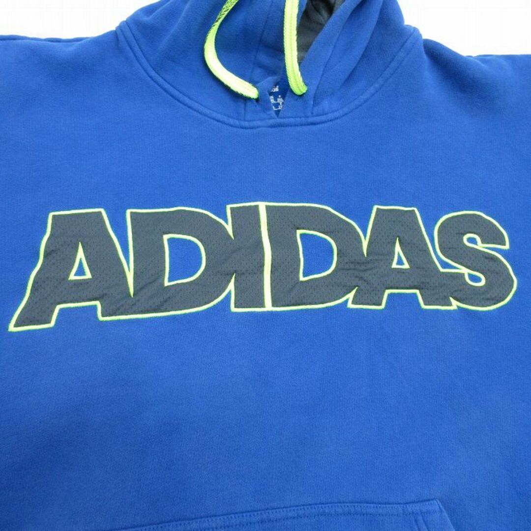 adidas(アディダス)のXL★古着 アディダス adidas 長袖 スウェット パーカー メンズ ビッグロゴ 刺繍 大きいサイズ 青 ブルー フード内側メッシュ 24may10 中古 スエット トレーナー トップス メンズのトップス(パーカー)の商品写真