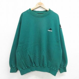 アディダス(adidas)のXL★古着 アディダス adidas 長袖 スウェット メンズ 90年代 90s ワンポイントロゴ エキップメント 大きいサイズ クルーネック 緑 グリーン 【spe】 24may10 中古 スエット トレーナー トップス(パーカー)