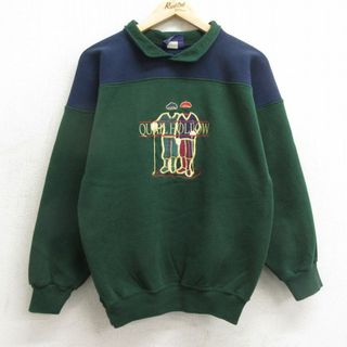 S★古着 長袖 スウェット メンズ 90年代 90s ゴルフ 刺繍 ツートンカラー 襟付き 緑他 グリーン 24may10 中古 スエット トレーナー トップス(パーカー)