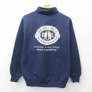 M★古着 ジャージーズ 長袖 ハーフジップ スウェット メンズ 90年代 90s レストラン サンタバーバラ USA製 紺 ネイビー 24may10 中古 スエット トレーナー トップス(パーカー)