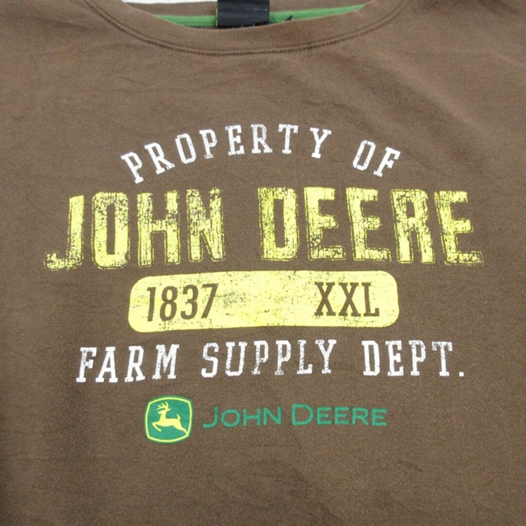 XL★古着 長袖 スウェット メンズ JOHN DEERE 大きいサイズ クルーネック 茶 ブラウン 24may10 中古 スエット トレーナー トップス メンズのトップス(パーカー)の商品写真