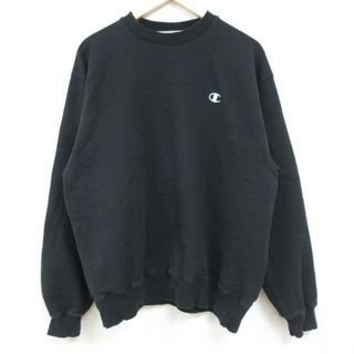 チャンピオン(Champion)のXL★古着 チャンピオン Champion 長袖 スウェット メンズ ワンポイントロゴ クルーネック 黒 ブラック 24may10 中古 スエット トレーナー トップス(パーカー)