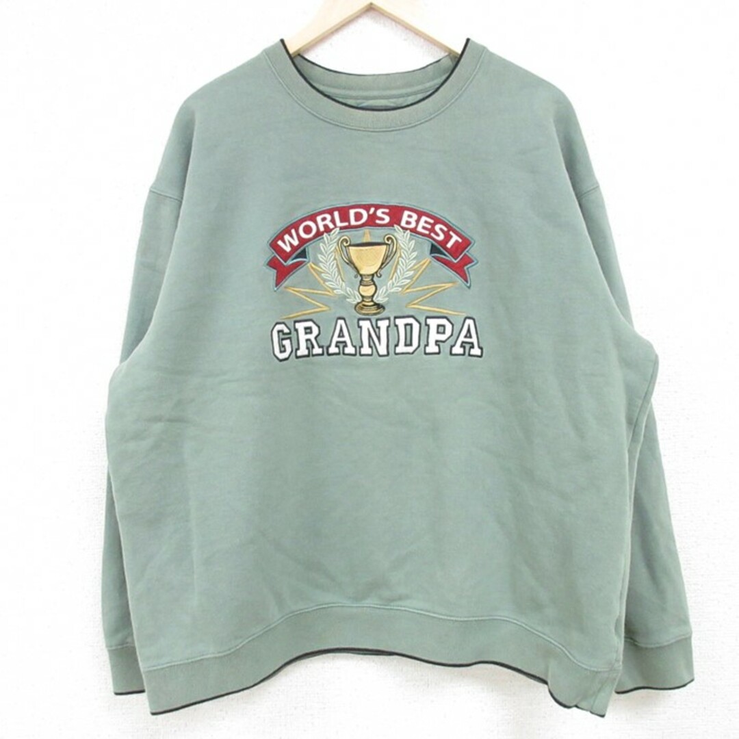 XL★古着 長袖 スウェット メンズ GRANDPA トロフィー 刺繍 クルーネック 薄緑 グリーン 24may10 中古 スエット トレーナー トップス メンズのトップス(パーカー)の商品写真