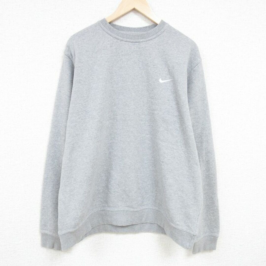 NIKE(ナイキ)のXL★古着 ナイキ NIKE 長袖 スウェット メンズ ワンポイントロゴ 大きいサイズ クルーネック グレー 霜降り 24may10 中古 スエット トレーナー トップス メンズのトップス(パーカー)の商品写真