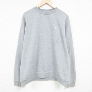 ナイキ(NIKE)のXL★古着 ナイキ NIKE 長袖 スウェット メンズ ワンポイントロゴ 大きいサイズ クルーネック グレー 霜降り 24may10 中古 スエット トレーナー トップス(パーカー)