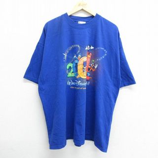 XL★古着 半袖 ビンテージ Tシャツ メンズ 00年代 00s ディズニー DISNEY ミッキー MICKEY MOUSE 大きいサイズ コットン クルーネック 青 ブルー 24may10 中古