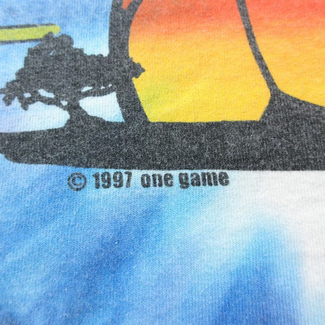 L★古着 All Sports 半袖 ビンテージ Tシャツ メンズ 90年代 90s onegame サッカーボール コットン クルーネック USA製 青他 ブルー タイダイ 24may10 中古 メンズのトップス(Tシャツ/カットソー(半袖/袖なし))の商品写真