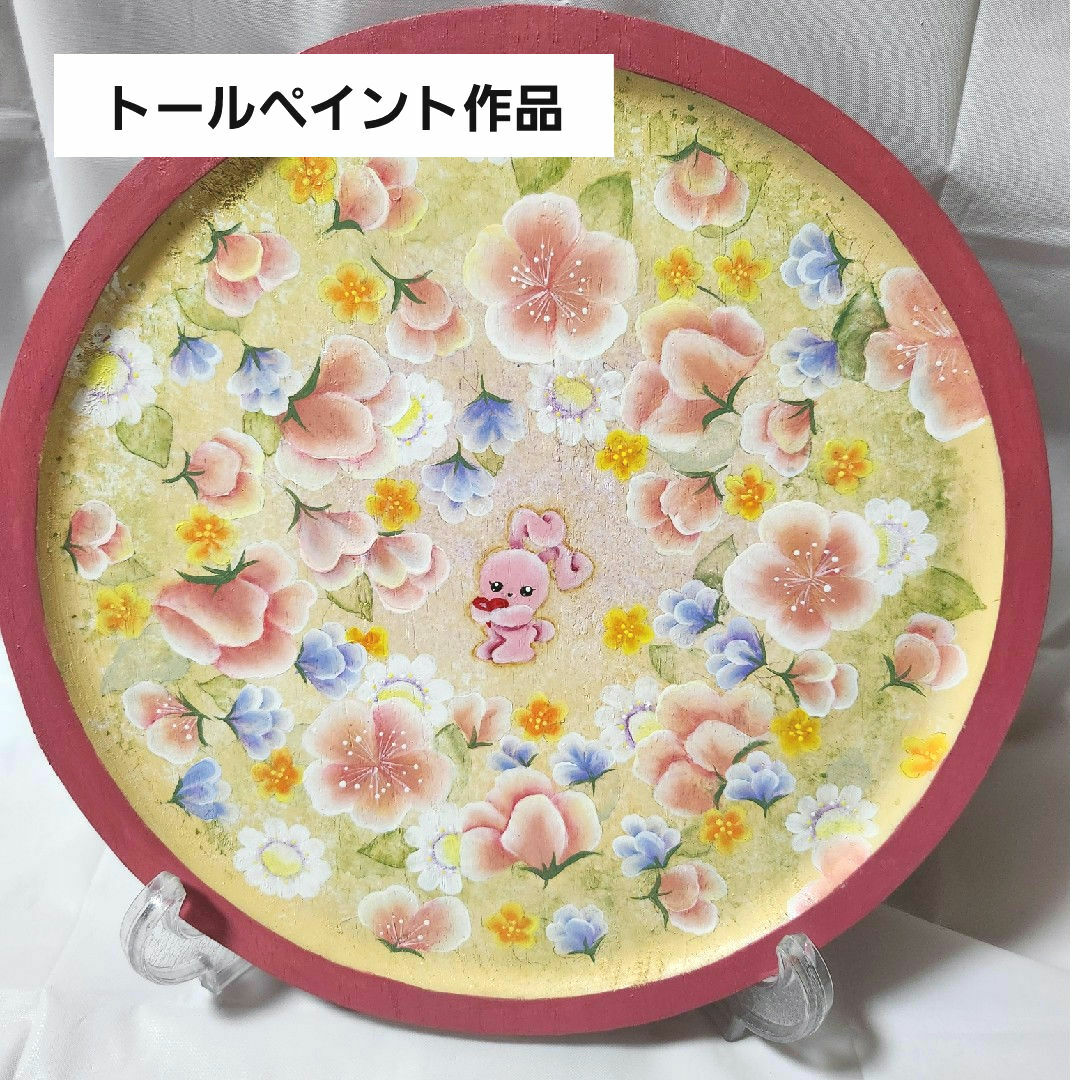 トールペイント作品☆壁掛け飾り☆うさぎ☆花柄 インテリア/住まい/日用品のインテリア小物(ウェルカムボード)の商品写真