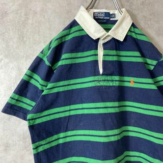 ポロラルフローレン(POLO RALPH LAUREN)の【ボーダー、グリーン】ラルフローレン古着ワンポイント刺繍ロゴ緑ポロシャツL半袖(ポロシャツ)