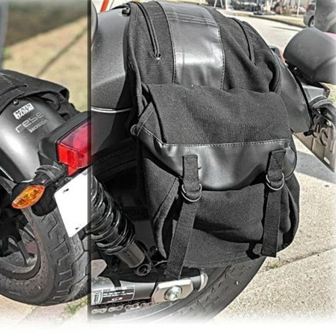 ツーリング サイドバッグ　キャンバス地　パニアバッグ 黒　ブラック 自動車/バイクのバイク(装備/装具)の商品写真