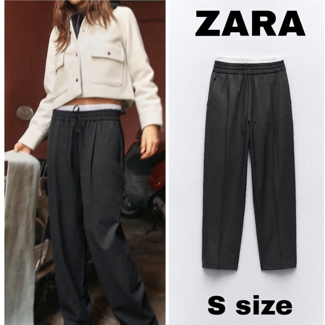 ZARA(ザラ)のZARA　WIDE-LEGパンツ ダブルウエストバンド　Sサイズ レディースのパンツ(カジュアルパンツ)の商品写真