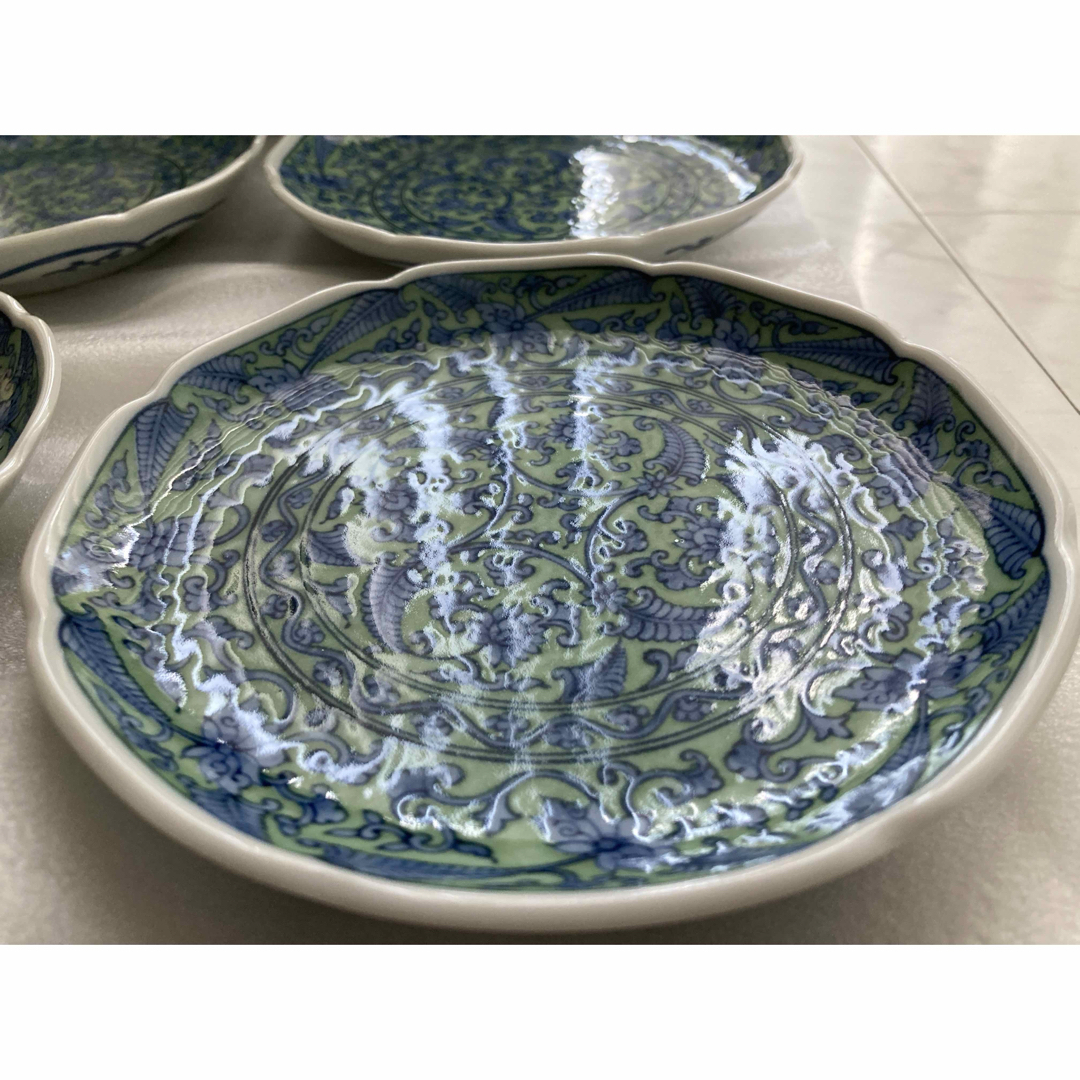 【未使用】美濃焼 龍峰窯 龍峯窯 緑彩唐草 銘々皿 5枚セット 取り皿 レトロ 【未使用】美濃焼 龍峰窯 龍峯窯 緑彩唐草 銘々皿 5枚セット 取り皿 レトロ