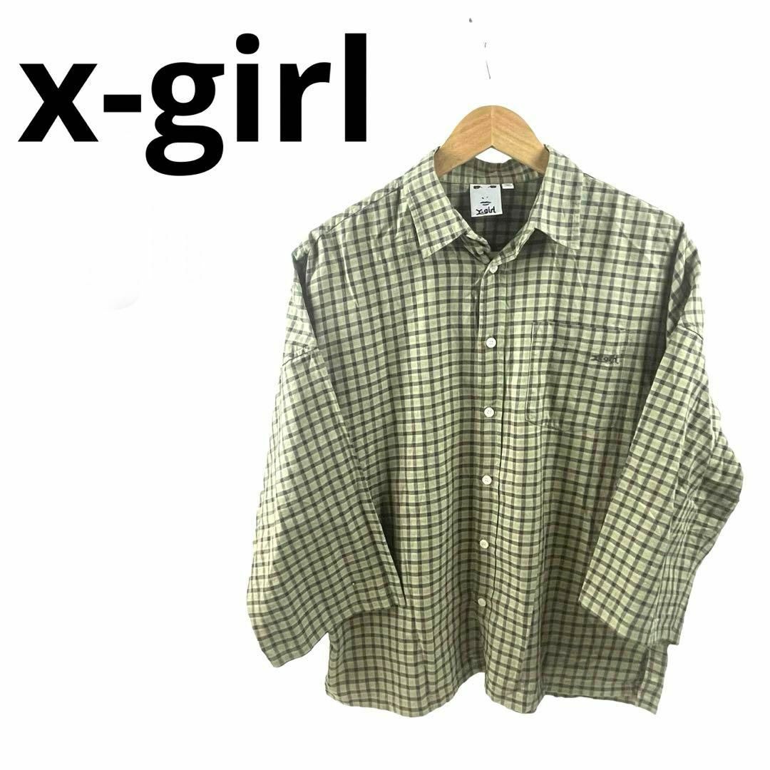 X-girl(エックスガール)のx-girl エックスガール チェックシャツ サイズ１ Sサイズ グリーン レディースのトップス(シャツ/ブラウス(長袖/七分))の商品写真