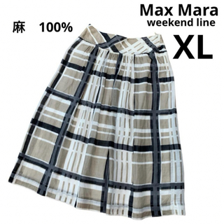 ウィークエンドマックスマーラ(Weekend Max Mara)のマックスマーラ　ウィークエンド　スカート　チェック　麻　XL(ロングスカート)