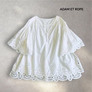 アダムエロペ(AER ADAM ET ROPE)のアダムエロペ カットワークレースプルオーバー ホワイト半袖ブラウス フリーサイズ(シャツ/ブラウス(半袖/袖なし))