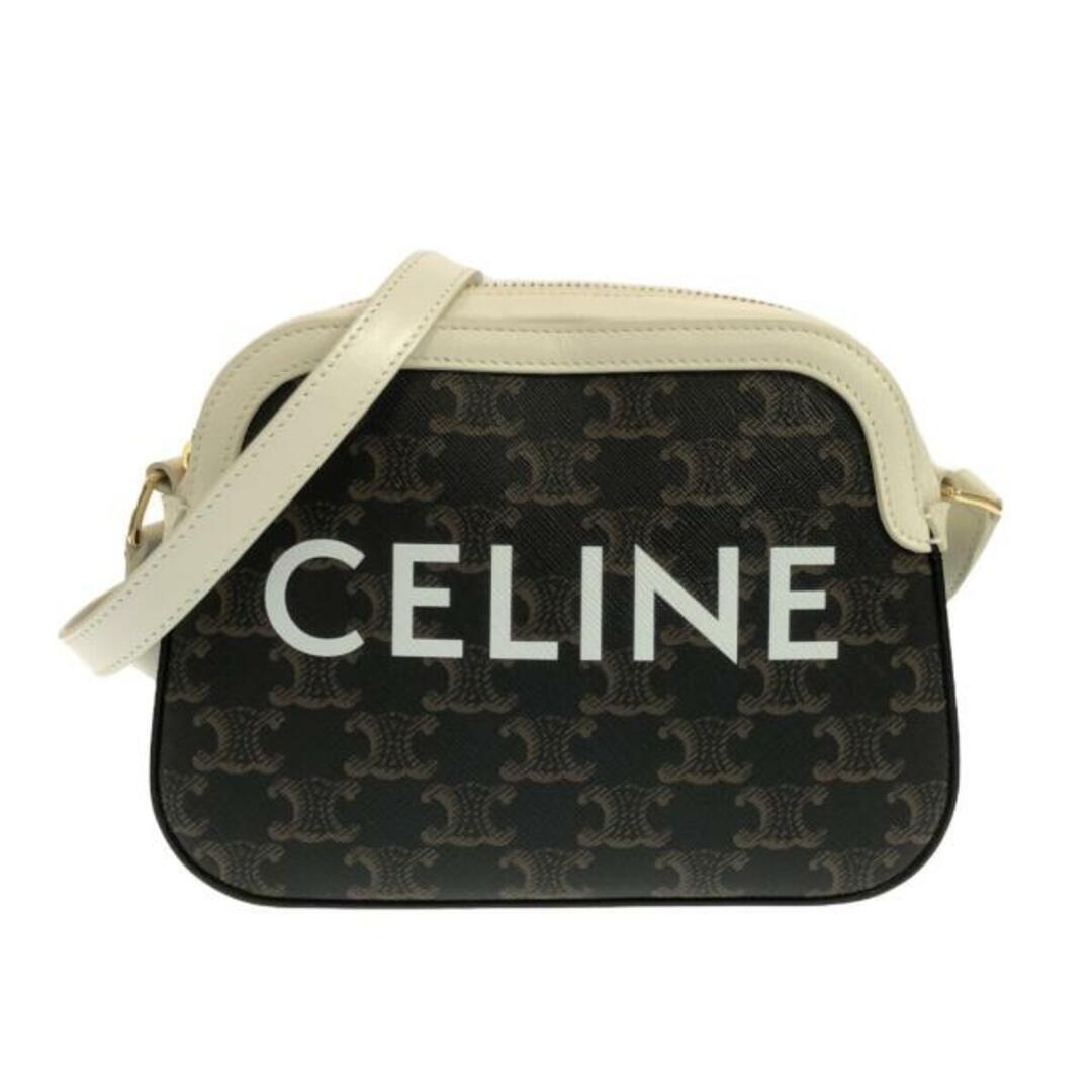 celine(セリーヌ)のCELINE(セリーヌ) ショルダーバッグ美品  スモール カメラバッグ 黒×ダークブラウン×アイボリー トリオンフキャンバス×カーフスキン レディースのバッグ(ショルダーバッグ)の商品写真