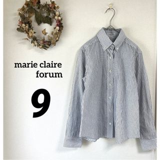 マリクレール(Marie Claire)の【美品】　マリクレール　裏地お洒落✨　チェックシャツ　ネイビー　コットン100%(シャツ/ブラウス(長袖/七分))