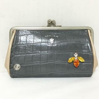 AccessoiresDeMademoiselle(ADMJ)(アクセソワ・ドゥ・マドモワゼル) コインケース - グレー×ベージュ×マルチ ビー(蜂)/スワロフスキークリスタル/がま口/型押し加工 レザー(コインケース)