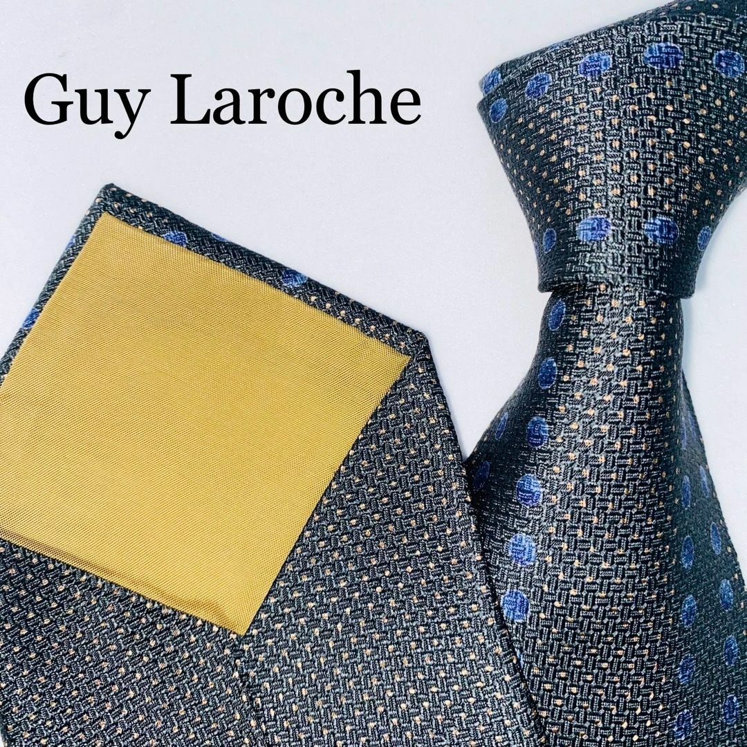 Guy Laroche(ギラロッシュ)のGuy Laroche ギラロッシュ　ドット柄ネクタイ　高級　PARIS 紺　黒 メンズのファッション小物(ネクタイ)の商品写真