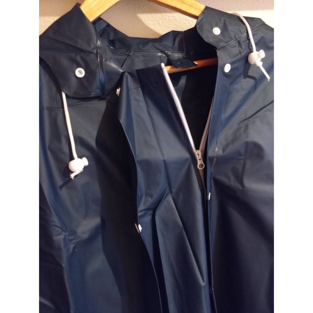 2重つば レインコート ロング丈 雨ガッパ かっぱ 梅雨対策 Ｌ 紺 ネイビー レディースのファッション小物(レインコート)の商品写真