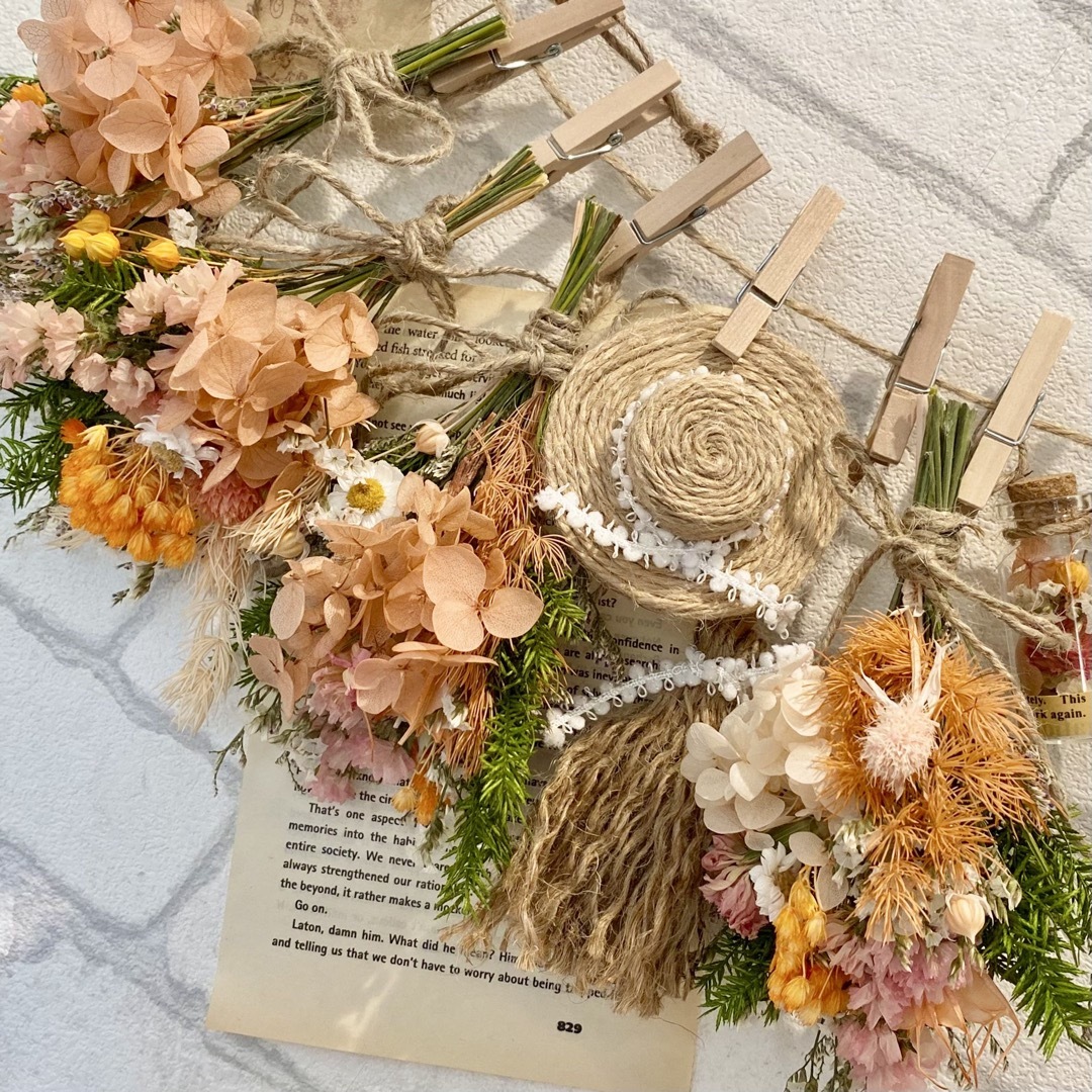 ドライフラワー スワッグ ガーランド❁1092オレンジ 花束 母の日 ドライフラワー スワッグ ガーランド❁1092オレンジ 花束 母の日