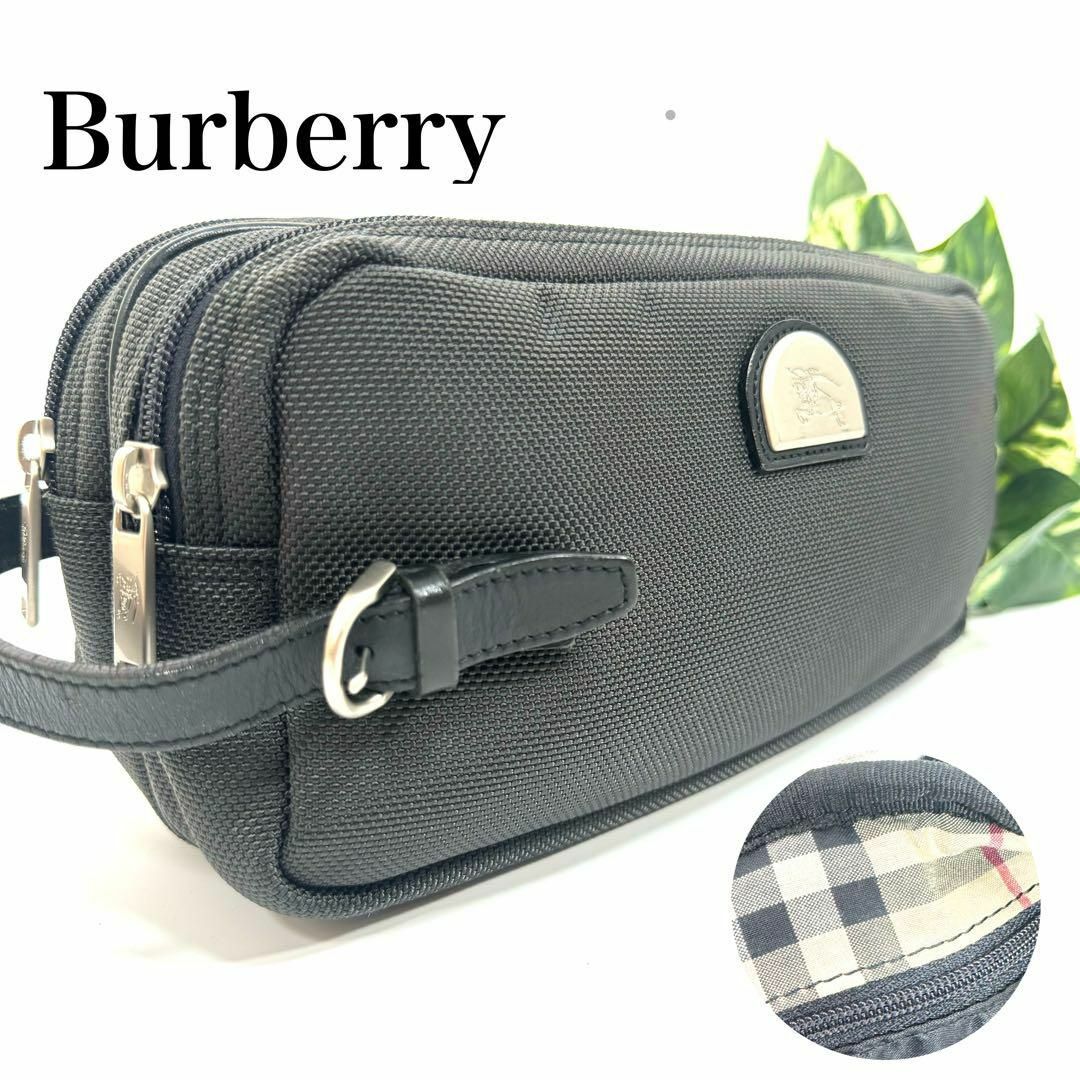 BURBERRY(バーバリー)の美品 バーバリー ダブルファスナー セカンドバッグ ノバチェック ブラック メンズのバッグ(セカンドバッグ/クラッチバッグ)の商品写真