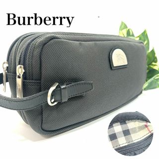 バーバリー(BURBERRY)の美品 バーバリー ダブルファスナー セカンドバッグ ノバチェック ブラック(セカンドバッグ/クラッチバッグ)