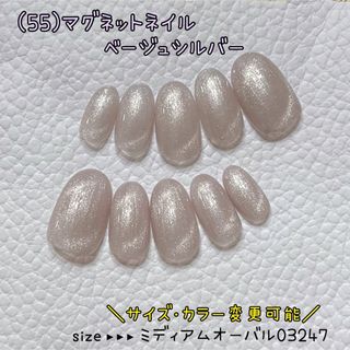 (55)ネイルチップ ハンドメイド マグネット ベージュシルバー(つけ爪/ネイルチップ)