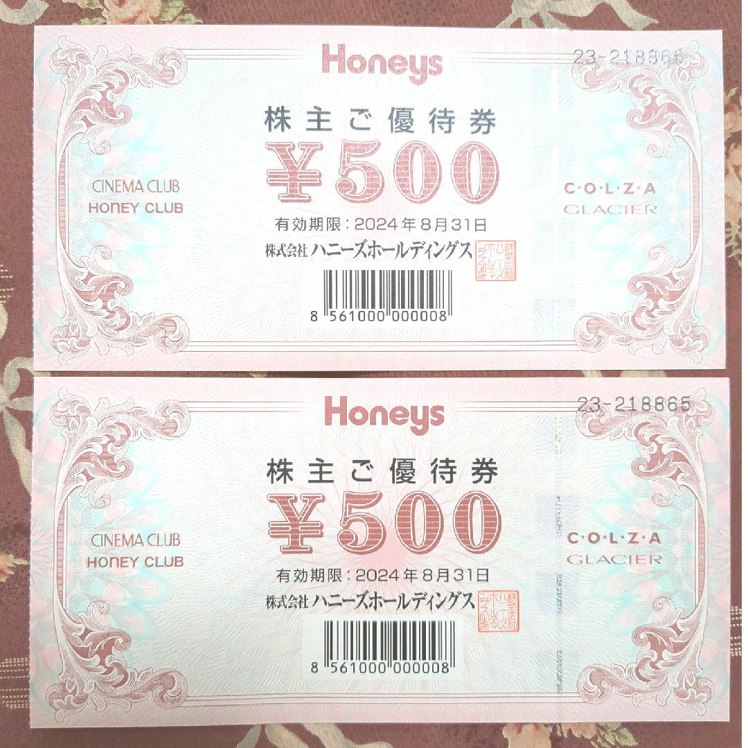 HONEYS(ハニーズ)の【ハニーズ】株主優待500円券×2枚 エンタメ/ホビーのトレーディングカード(その他)の商品写真