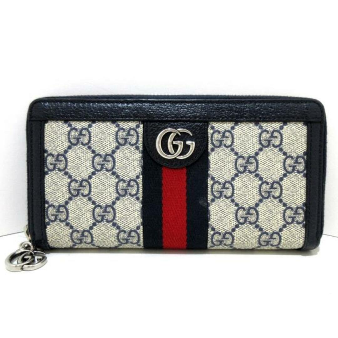 Gucci(グッチ)のGUCCI(グッチ) 長財布 オフィディア GG ジップアラウンドウォレット 523154 ベージュ×ダークネイビー×レッド ラウンドファスナー PVC(塩化ビニール)×レザー レディースのファッション小物(財布)の商品写真