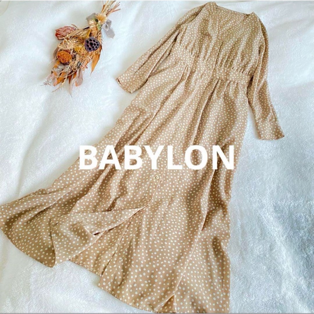 BABYLONE(バビロン)のBABYLON バビロン シャツワンピース 長袖 ロング マキシ ドット柄 レディースのワンピース(ロングワンピース/マキシワンピース)の商品写真