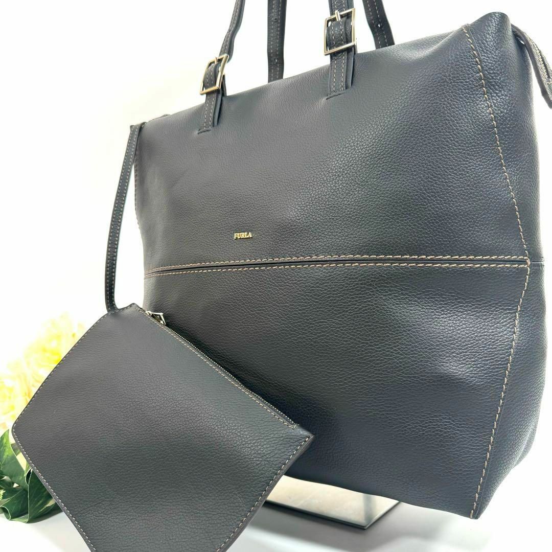Furla(フルラ)の美品 フルラ A4可 トートバッグ ビジネスバッグ シボ革 ブラック 通勤通学 メンズのバッグ(トートバッグ)の商品写真