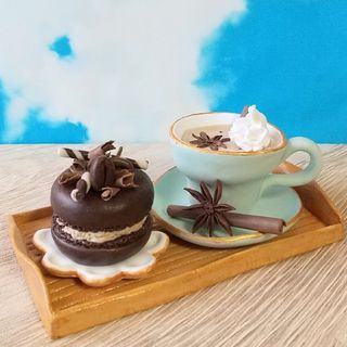 チャイ ラテ ミルクティー マカロン カフェセット フェイクスイーツ 粘土 置物(ミニチュア)