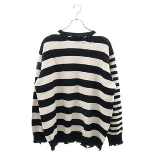 s'yte サイト STRIPED PULLOVER KNIT UU-K01-618-2 ダメージ加工ボーダーニットセーター ホワイト(ニット/セーター)